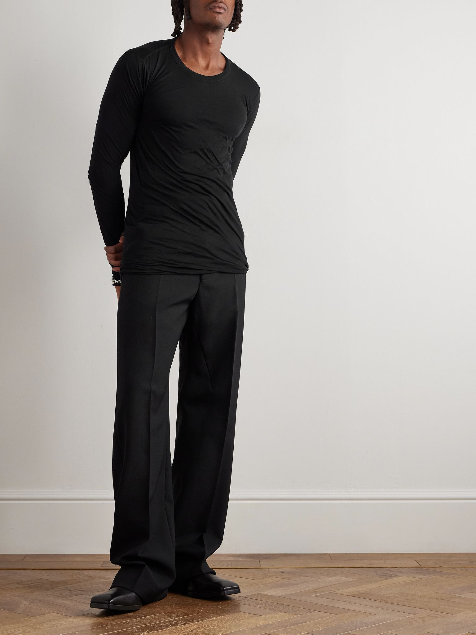Geth Straight-Leg Grain de Poudre Wool Trousers Black - 2