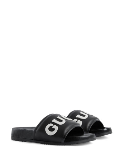 GUCCI logo-patch leather slides outlook