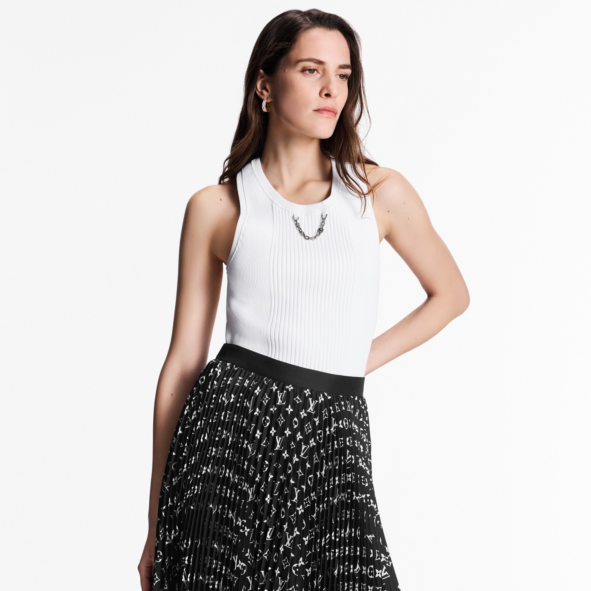 Stripe Accent Monogram Pleated Skirt - 2