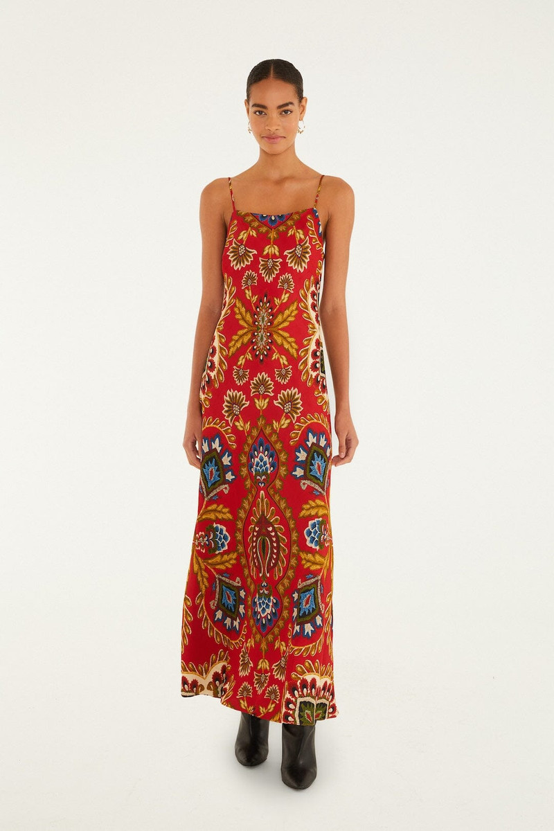 Red Folk Tapestry Lenzing™ Ecovero™ Viscose Slip Maxi Dress 1