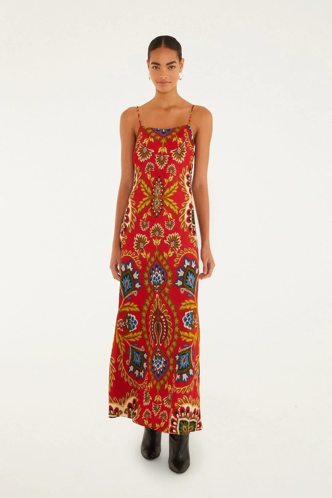 Red Folk Tapestry Lenzing™ Ecovero™ Viscose Slip Maxi Dress - 1