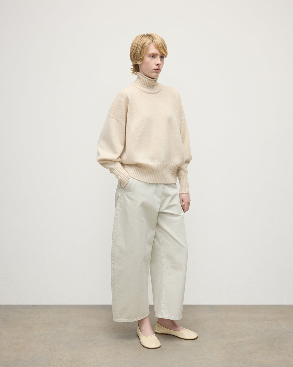 High Neck Cream Cashmere Jumper - 3