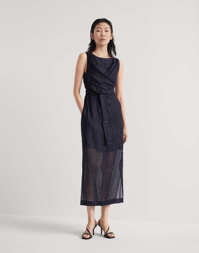 Cotton sparkling stripe gauze wrap dress with monili 1