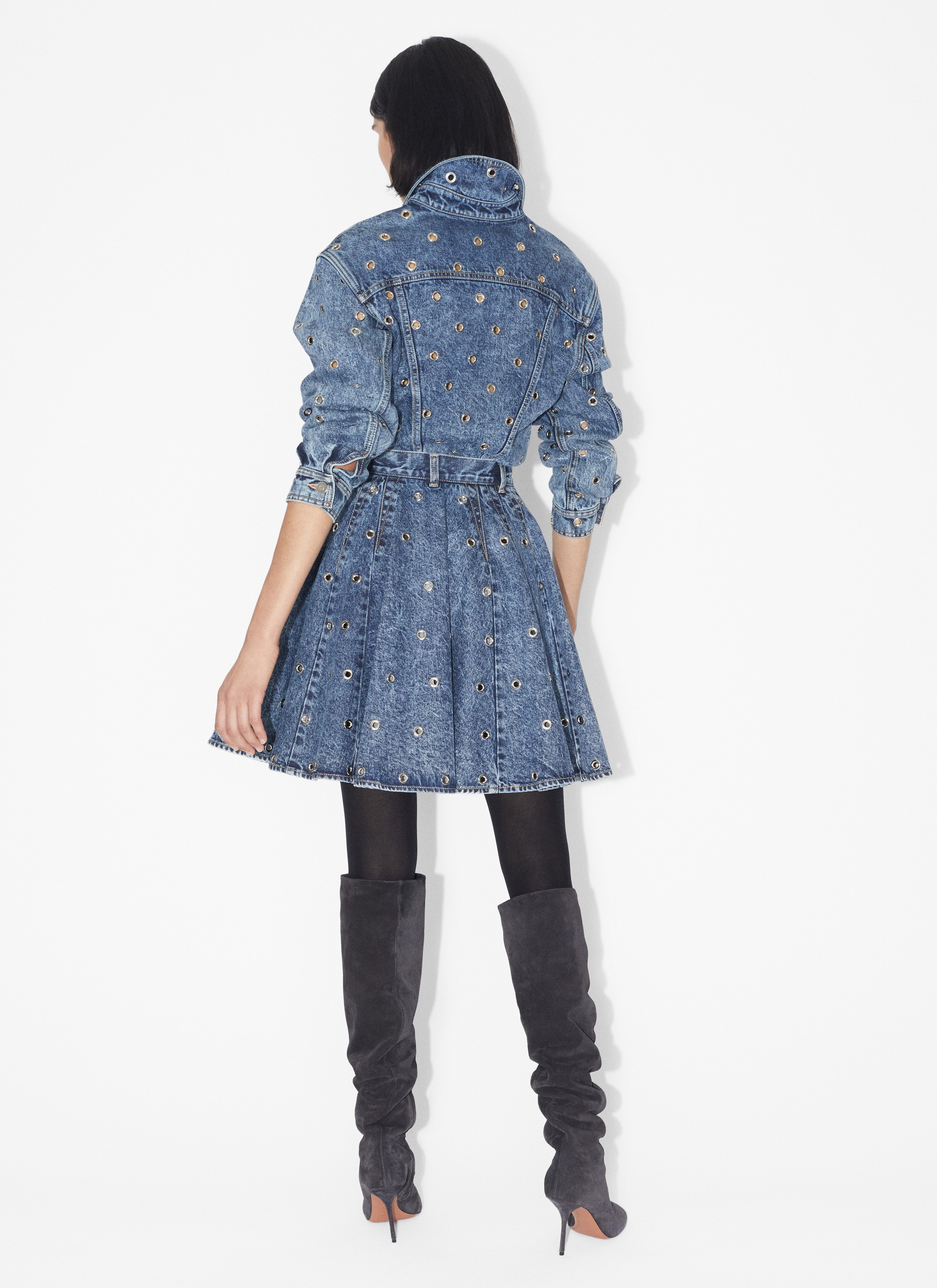 EYELET DENIM SKIRT - 3