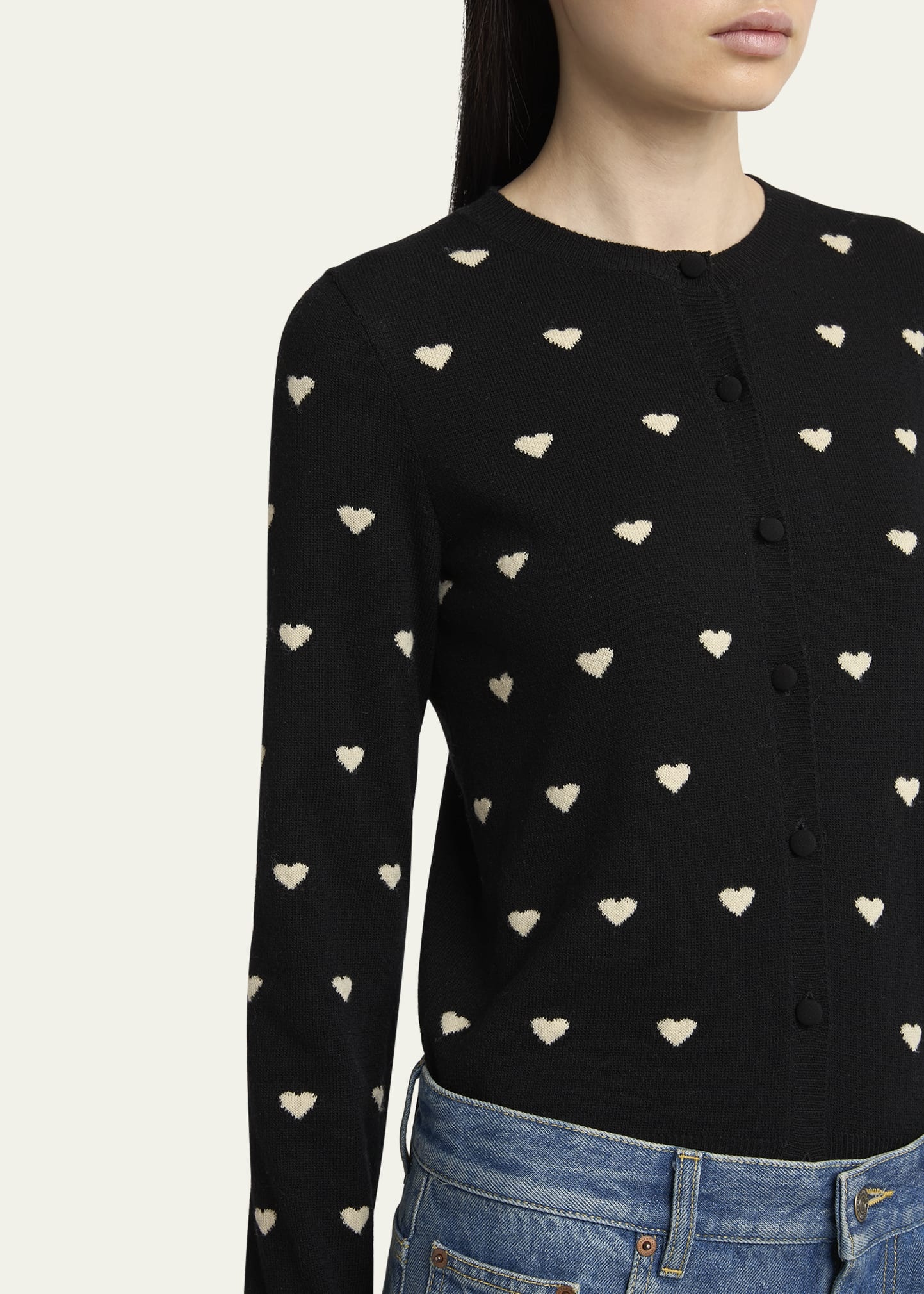 Jacquard Hearts Wool-Cashmere Cardigan - 5