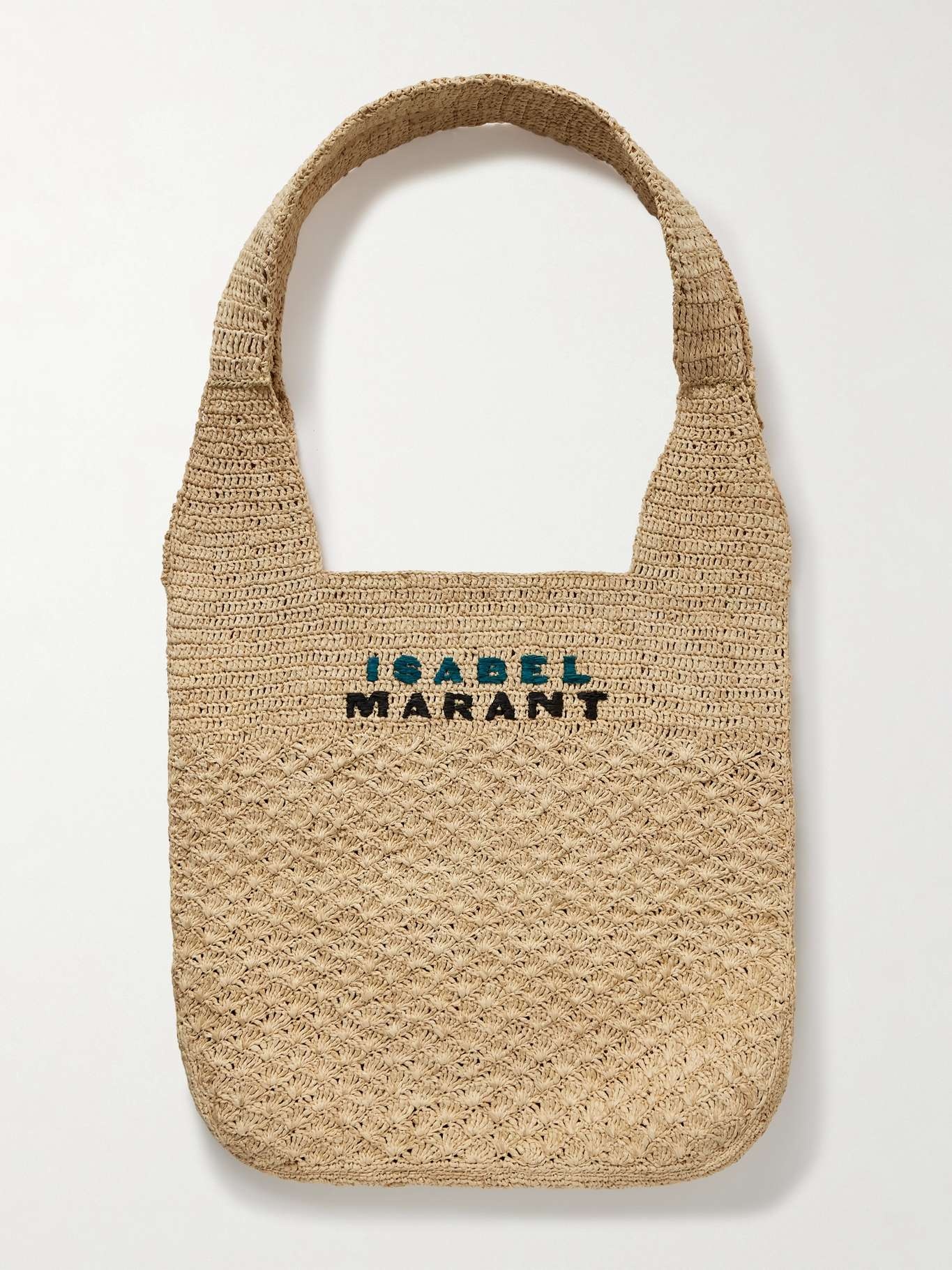 Praia medium embroidered woven raffia tote - 1