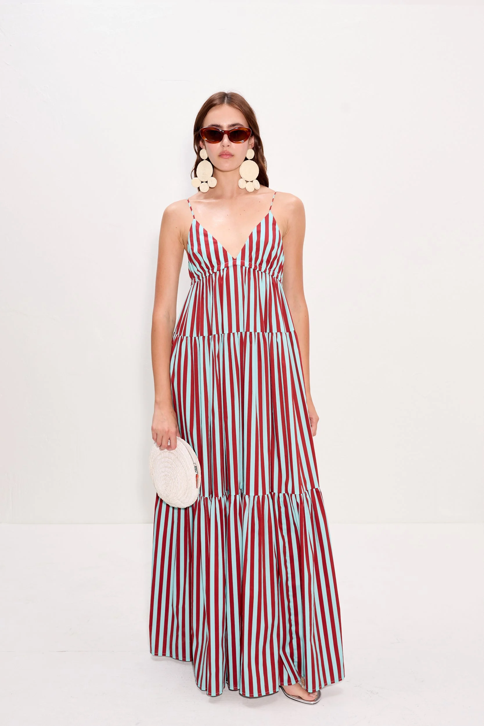 Romi Poplin Dress In Salted Blue/Crimson - 1