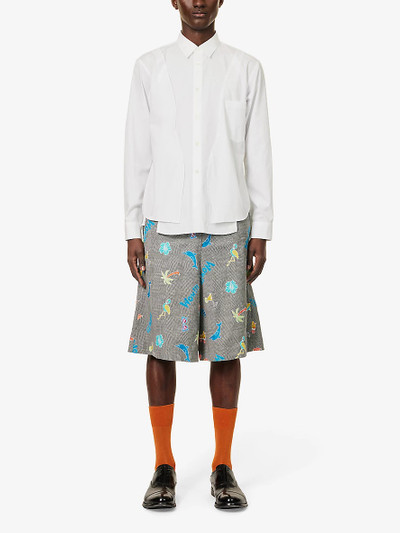 Comme des Garçons Homme Plus Checked graphic-embroidered wool shorts outlook