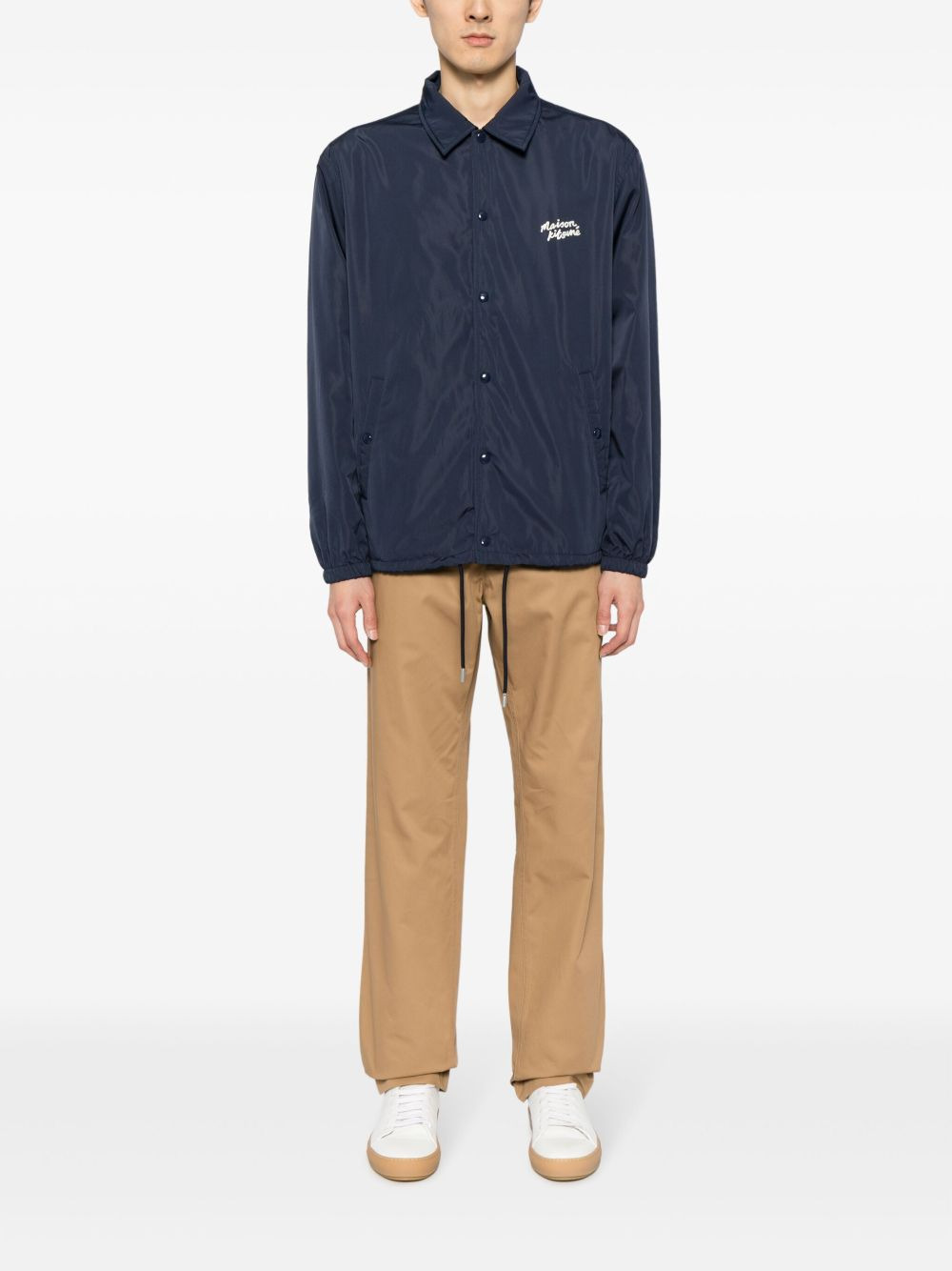 logo-embroidered drawstring shirt jacket - 2