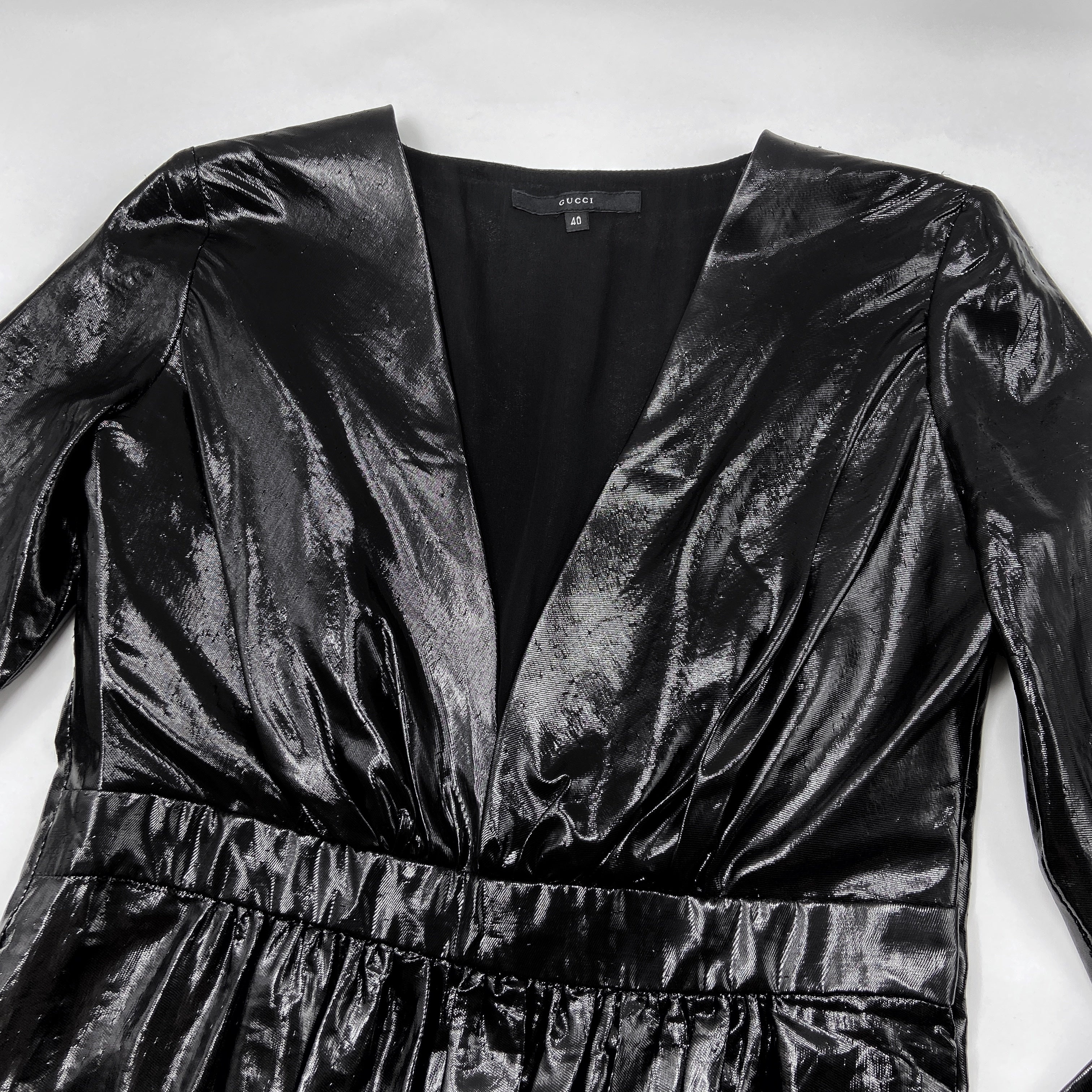 Gucci Fall 2000 Tom Ford Iconic Runway Plunging Neckline Black Silk Dress 40 - 7