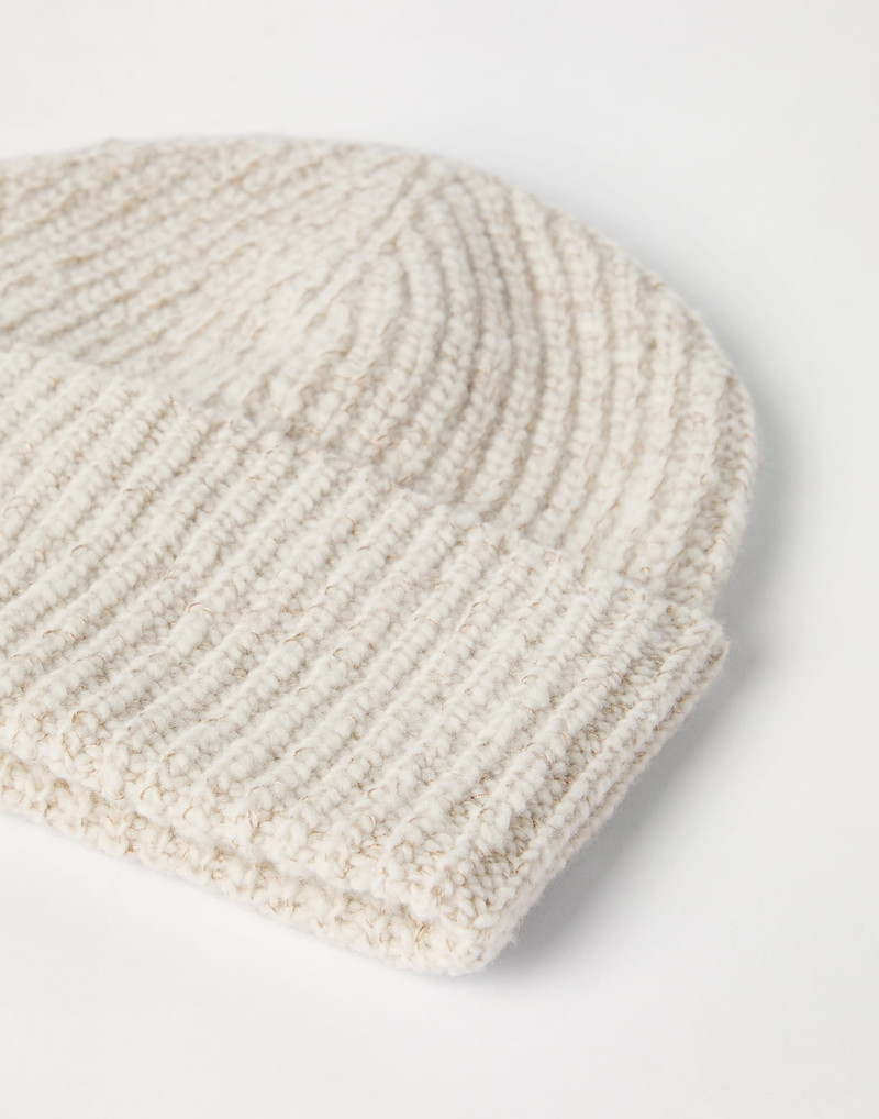 Brunello Cucinelli Virgin wool, silk and cashmere English rib knit chiné beanie outlook