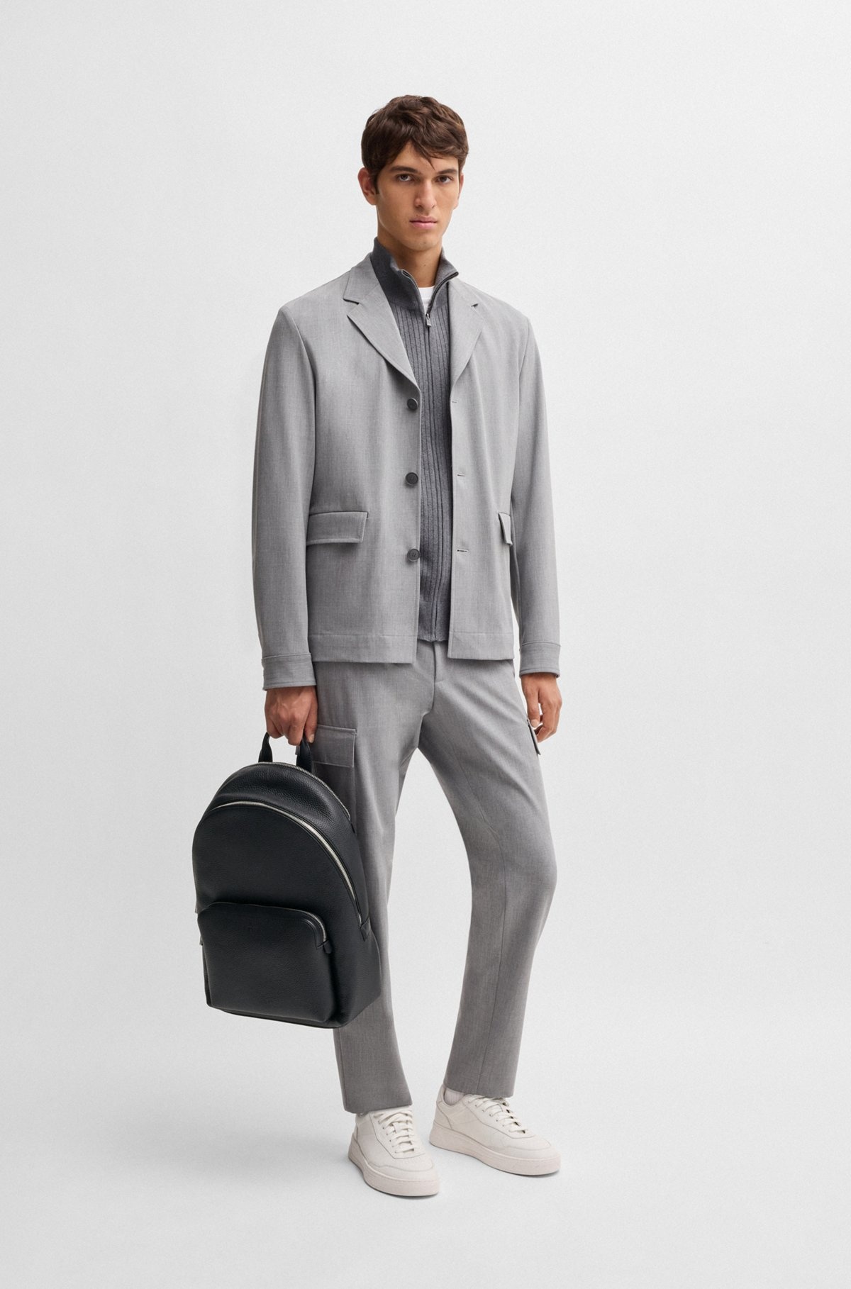 BACKPACK IN GRAINED ITALIAN LEATHER WITH SMART SLEEVE - 3