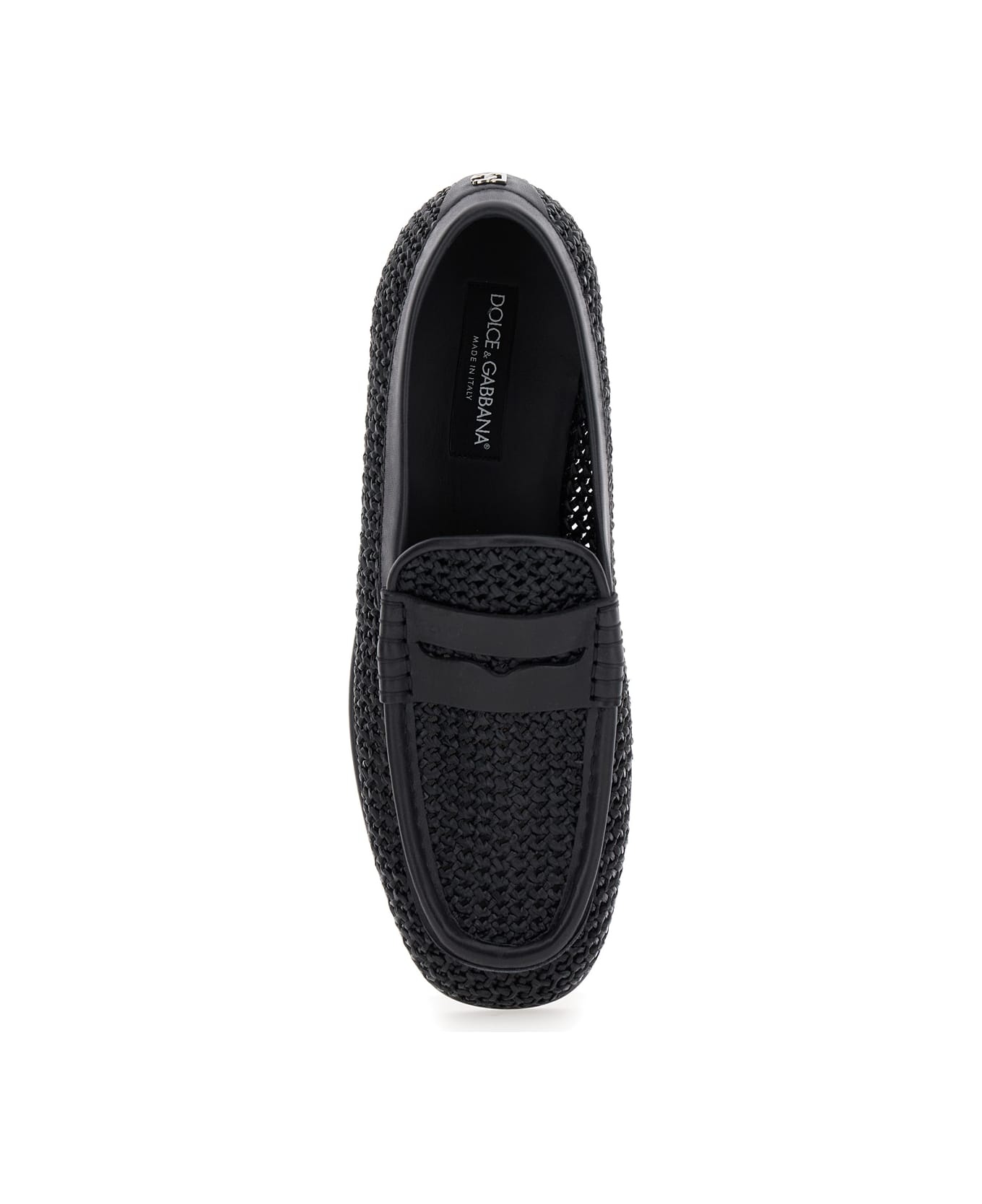 Black Slip-on Loafers In Woven Rafia Man - 4