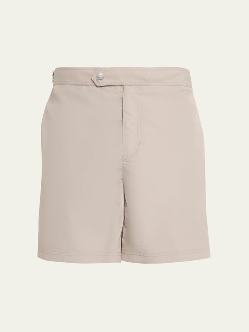 Men's Tabbed-Waistband Nylon Swim Shorts with Piping 1