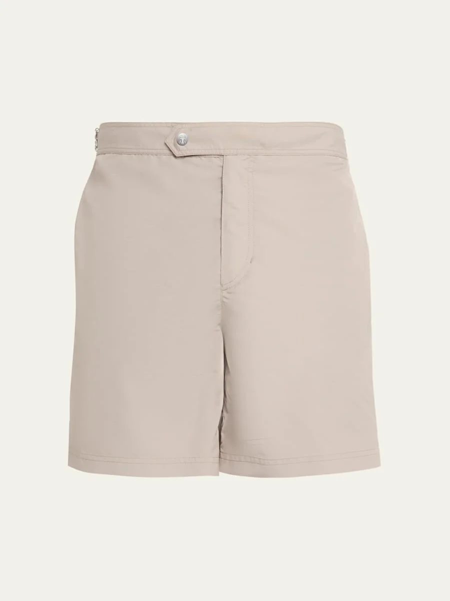 Men's Tabbed-Waistband Nylon Swim Shorts with Piping - 1