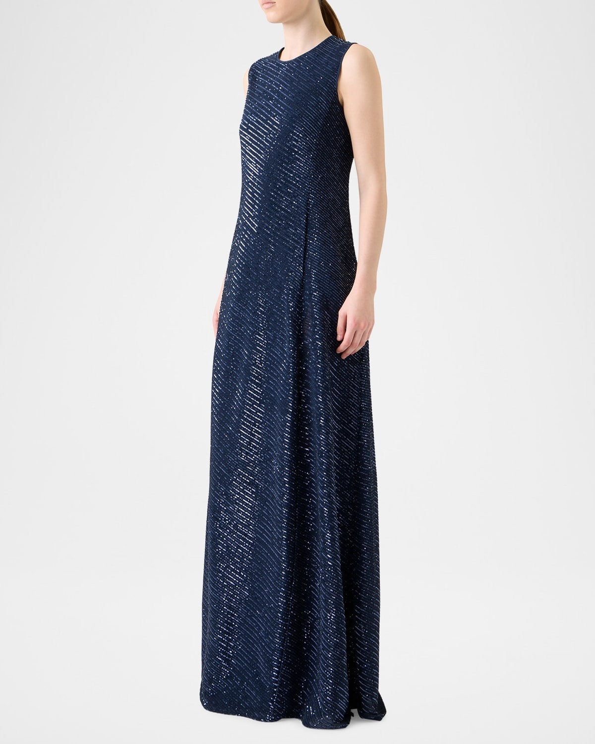 Diagonal Sequined Georgette Gown - 4