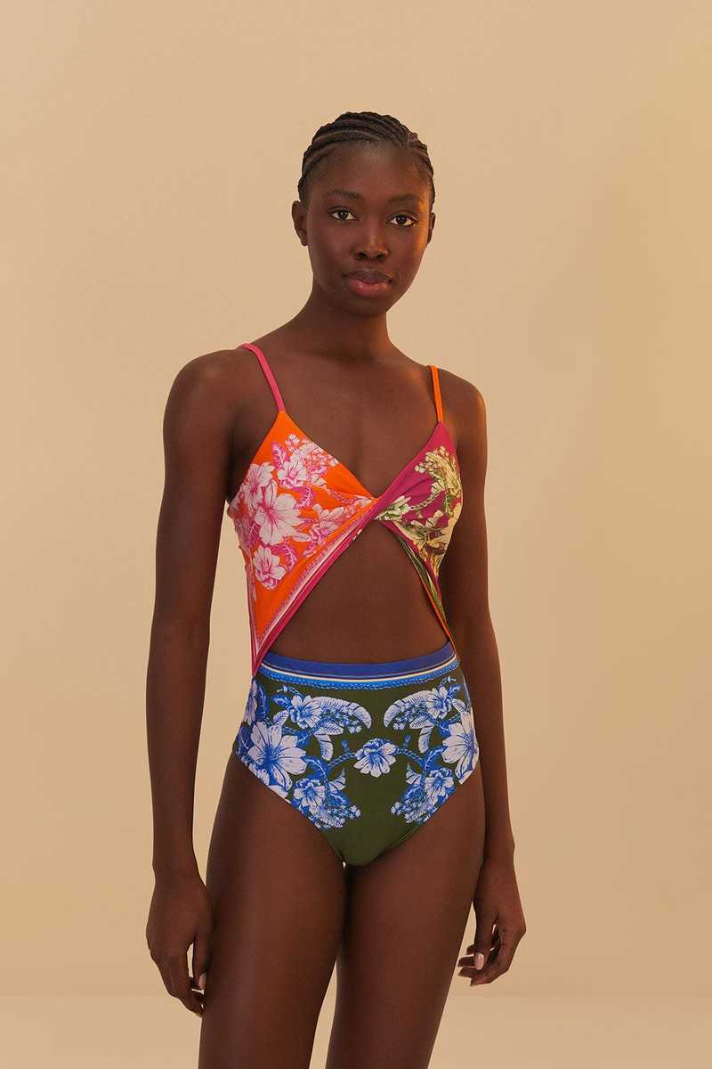 Mixed Scarves Floral Elegance One-Piece Swimsuit 1