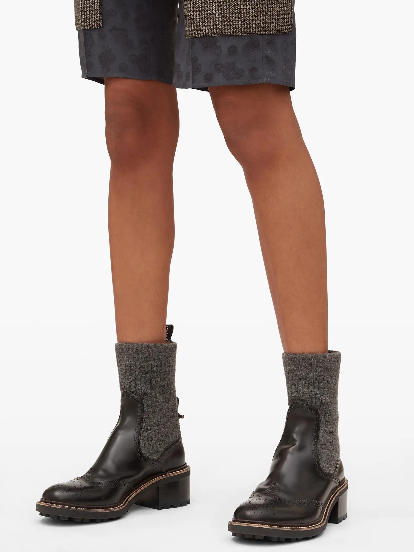 Ribbed-jersey and leather brogue sock boots - 3