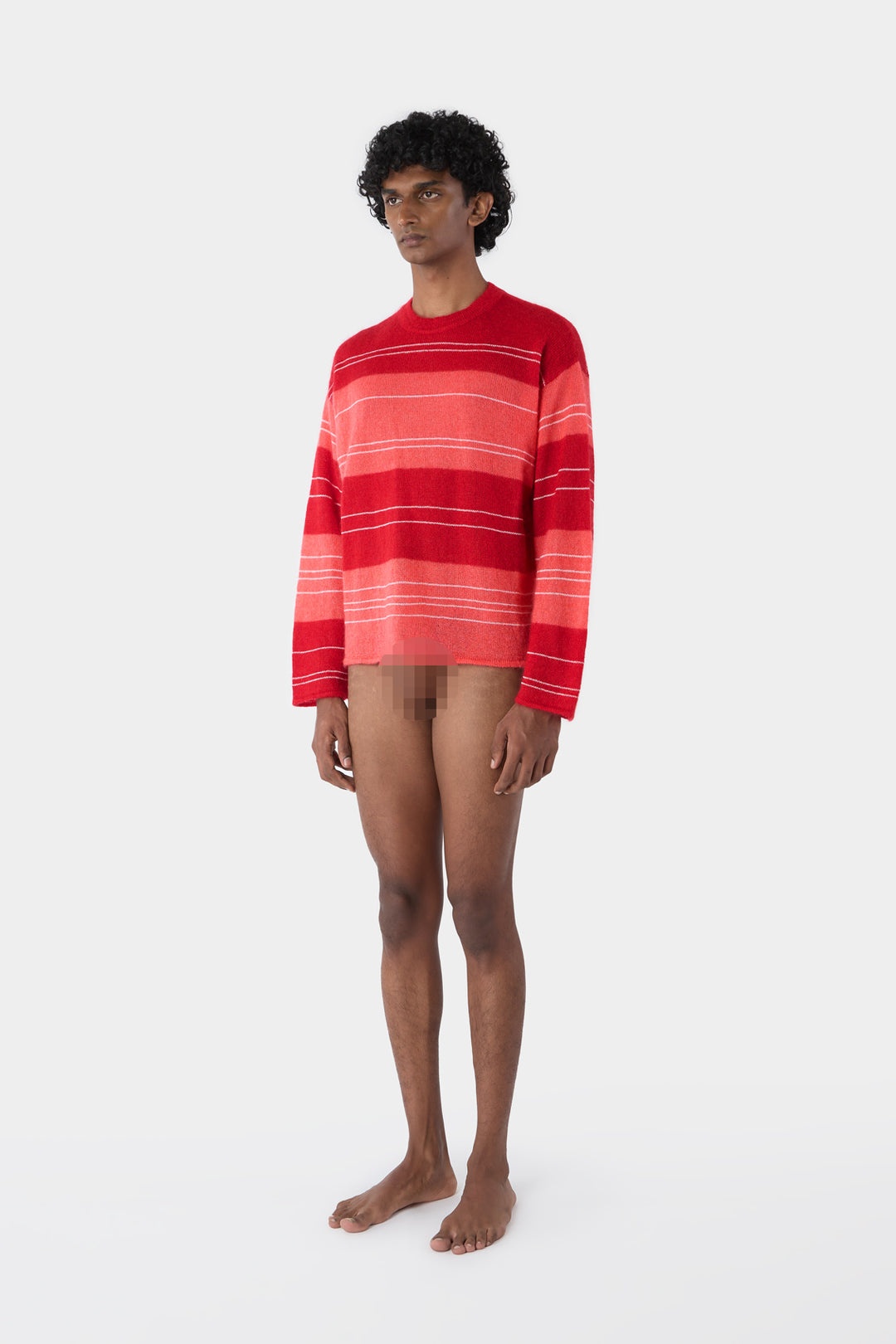 MOHAIR CREWNECK JUMPER / red & pink stripes - 5