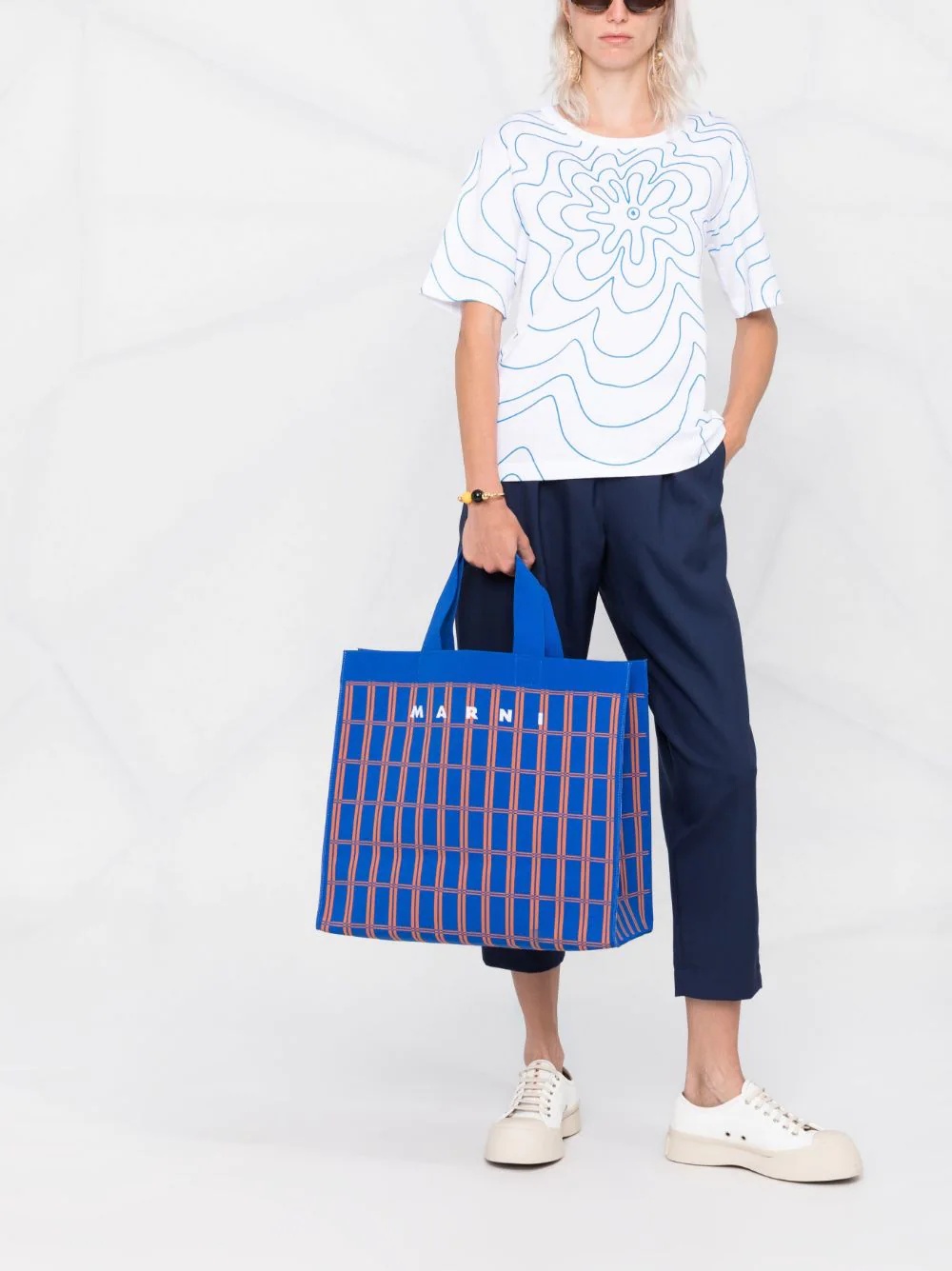 logo-printed checked tote - 2