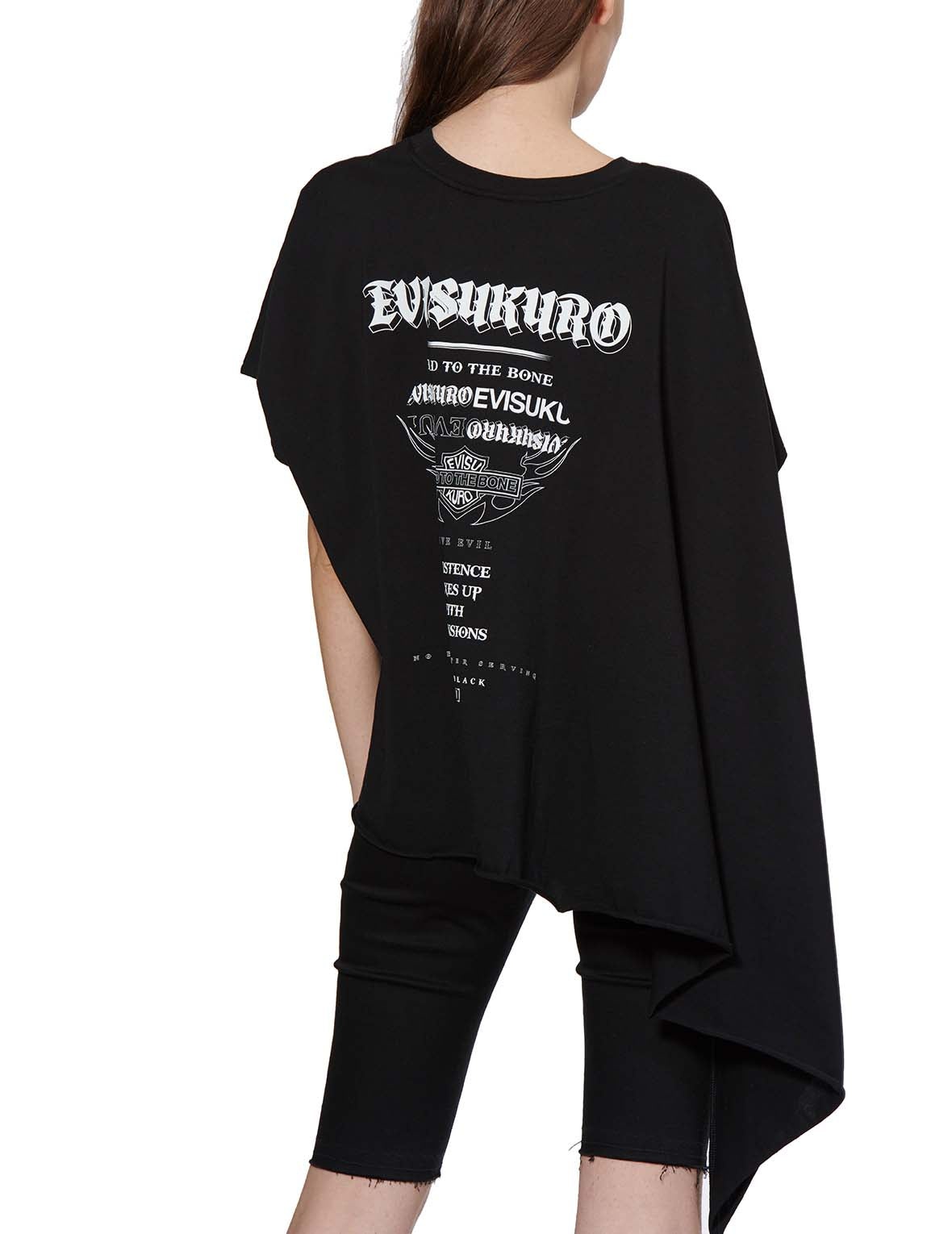 Slogan Print Asymmetric Sleeve T-shirt - 7