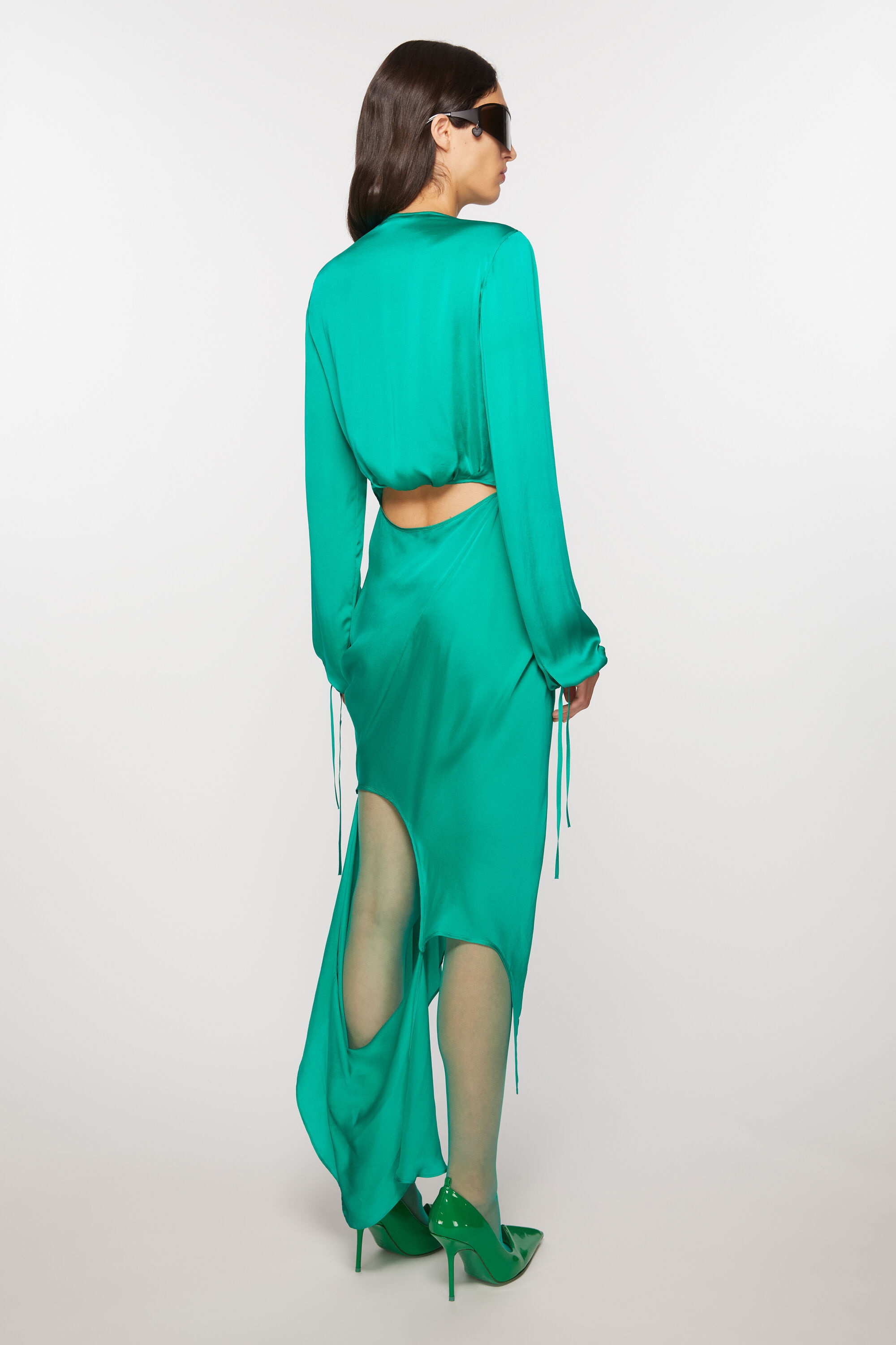 Silk cut-out dress - Jade green - 4