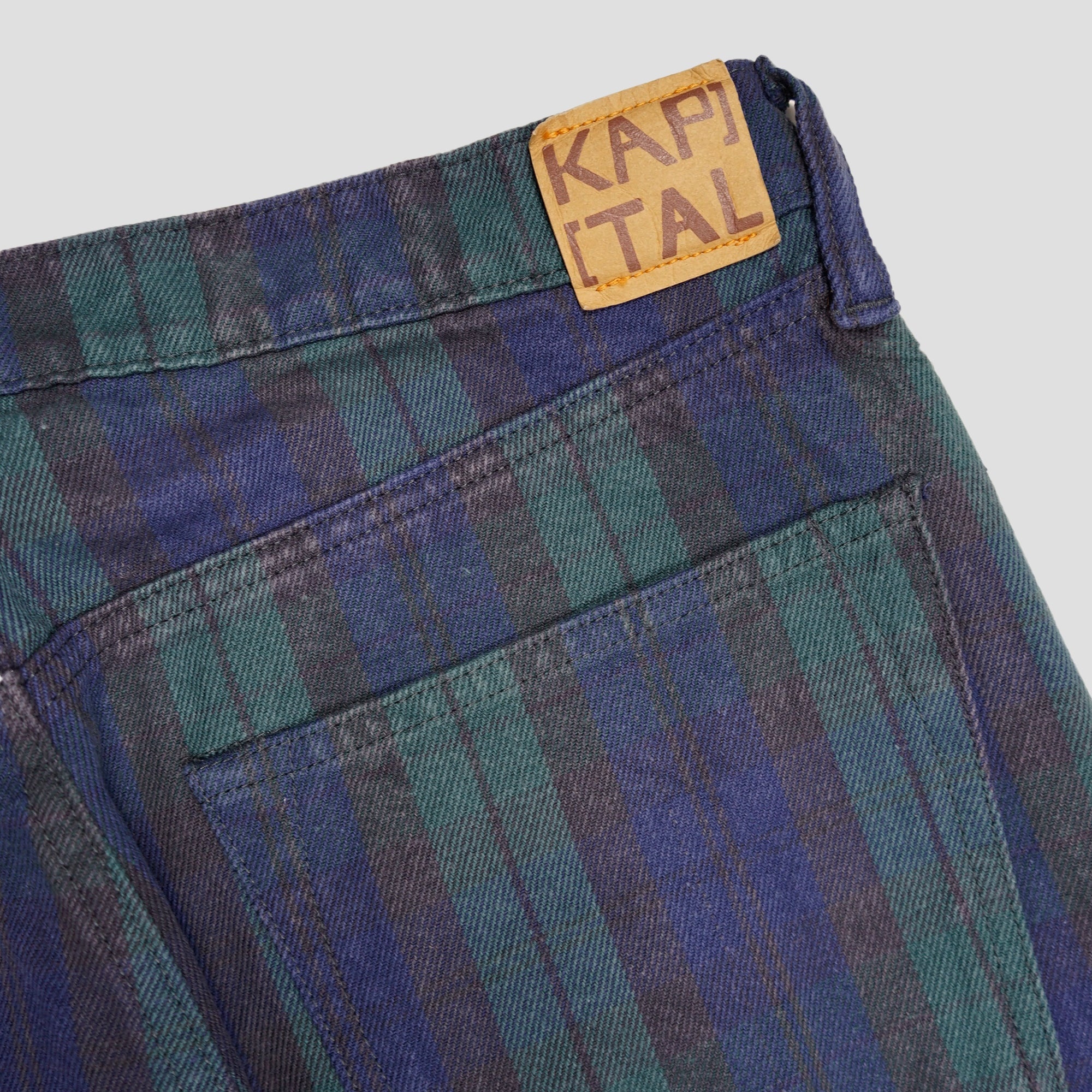 Kapital 11oz TARTAN CHECK 5P MONEKY CISCO JEANS STUDS REMAKE GREEN REVERSIBLE