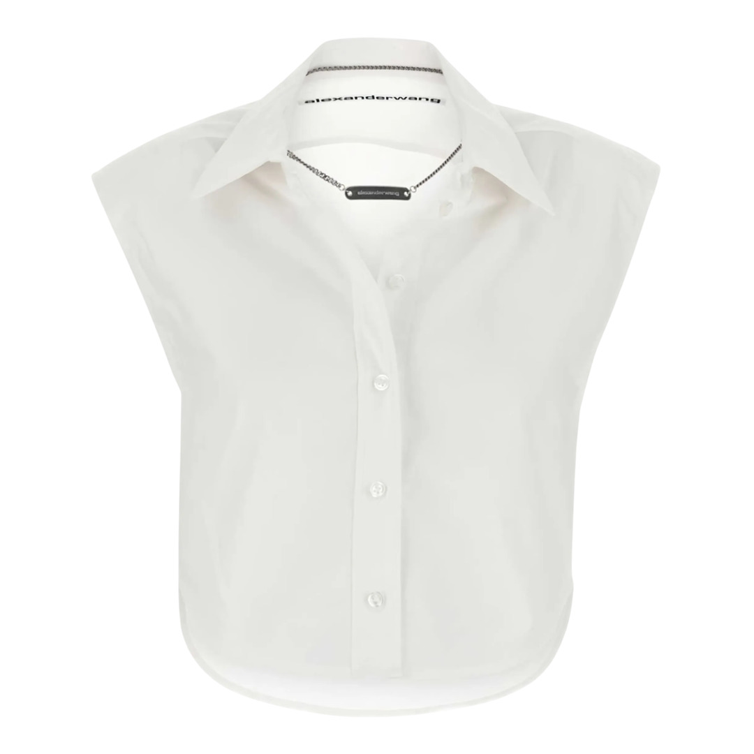 Cropped Button Down Sleeveless Top - 1
