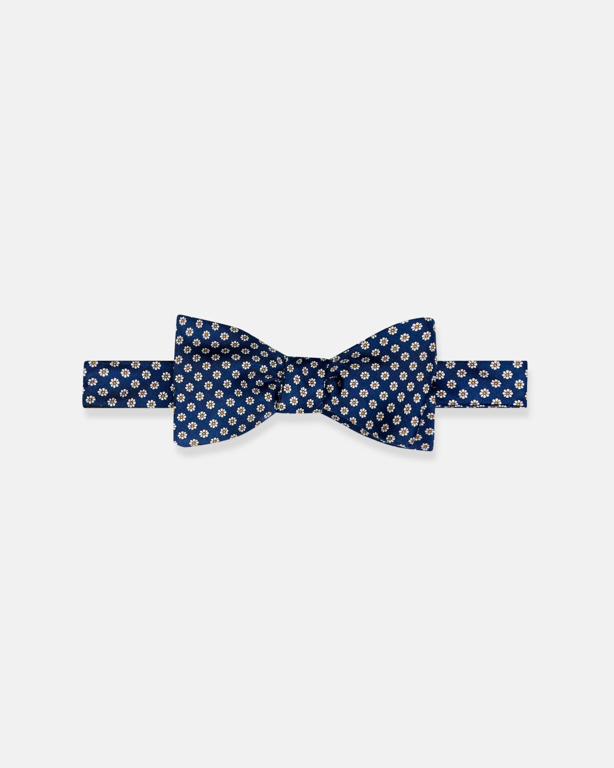 MADE-IN-ENGLAND NAVY PRINTED FOULARD SILK BOW TIE - 1