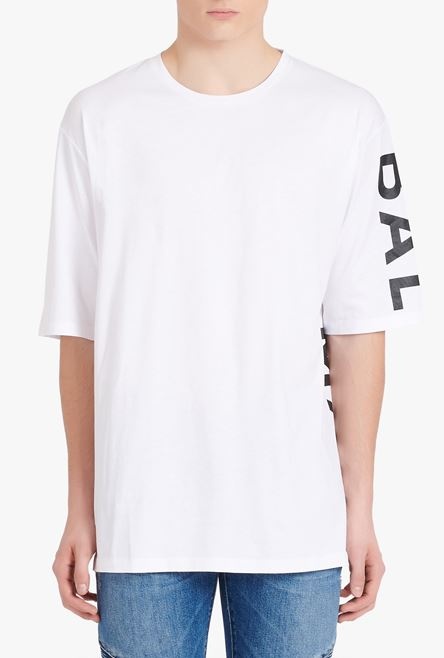 Oversized white eco-designed cotton T-shirt with black Balmain logo print - 5