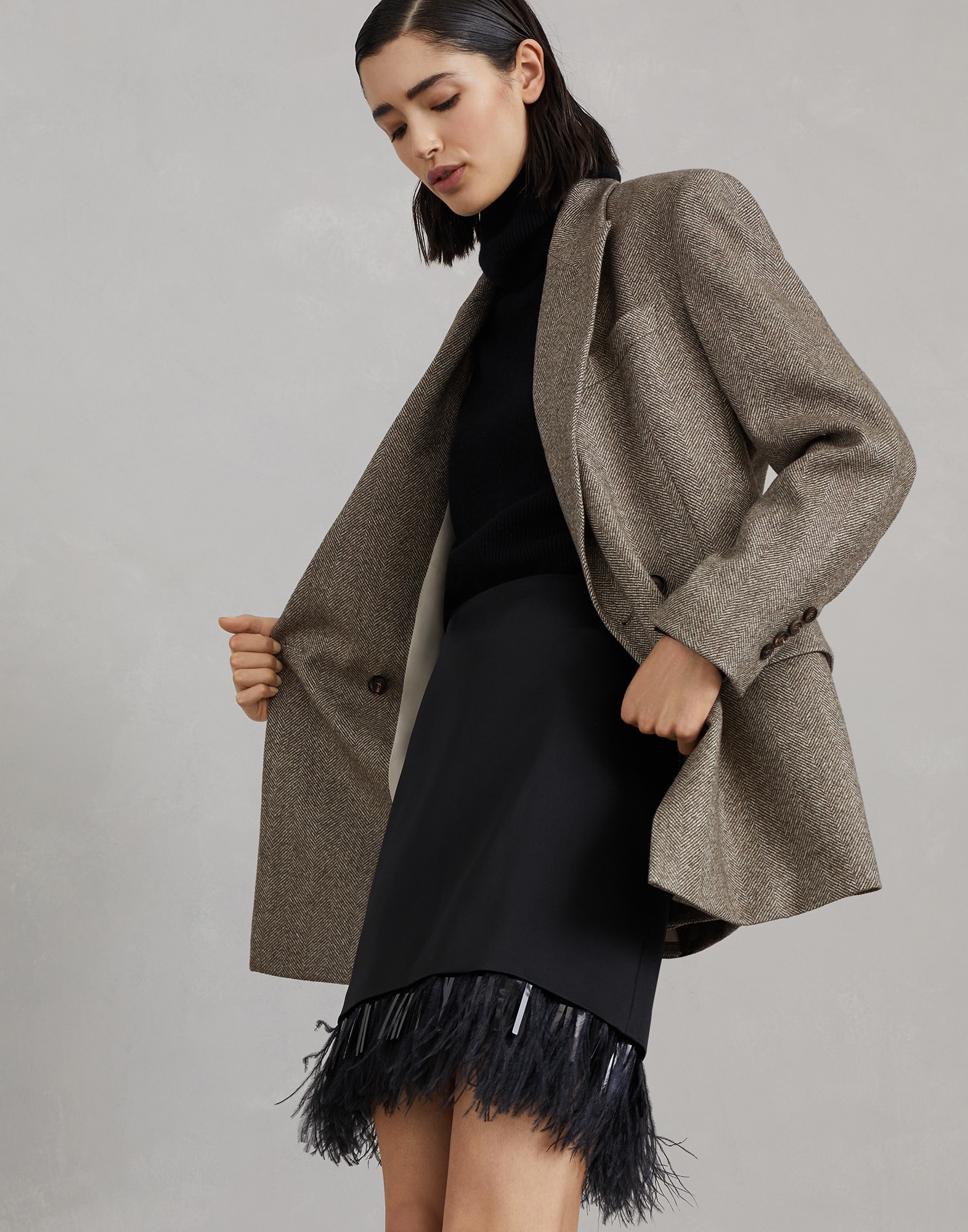 ジャケット Brushed techno wool chevron blazer with monili Brunello Cucinelli Brushed techno wool chevron blazer with