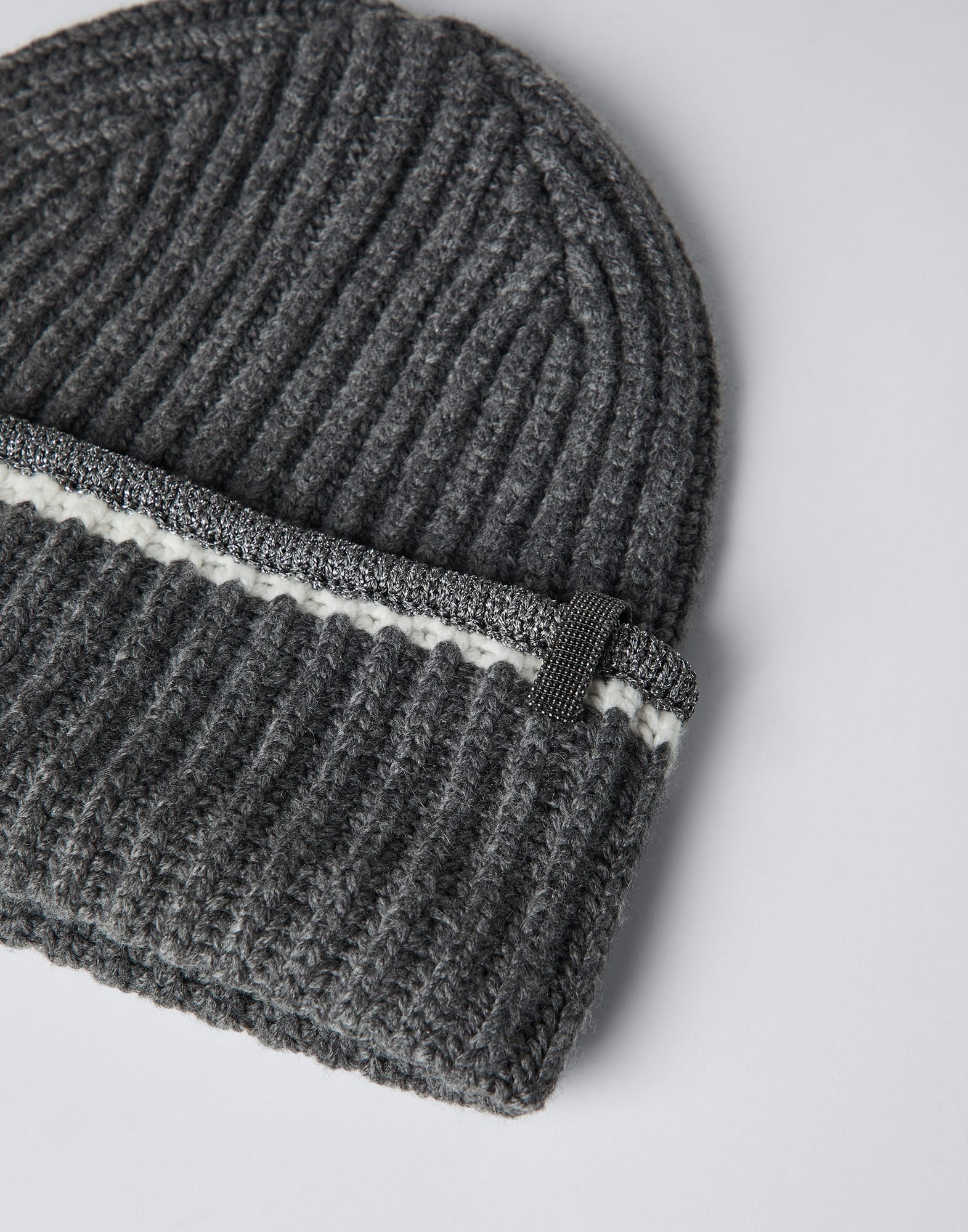 English rib knit beanie in cashmere feather yarn with sparkling trim and monili - 2
