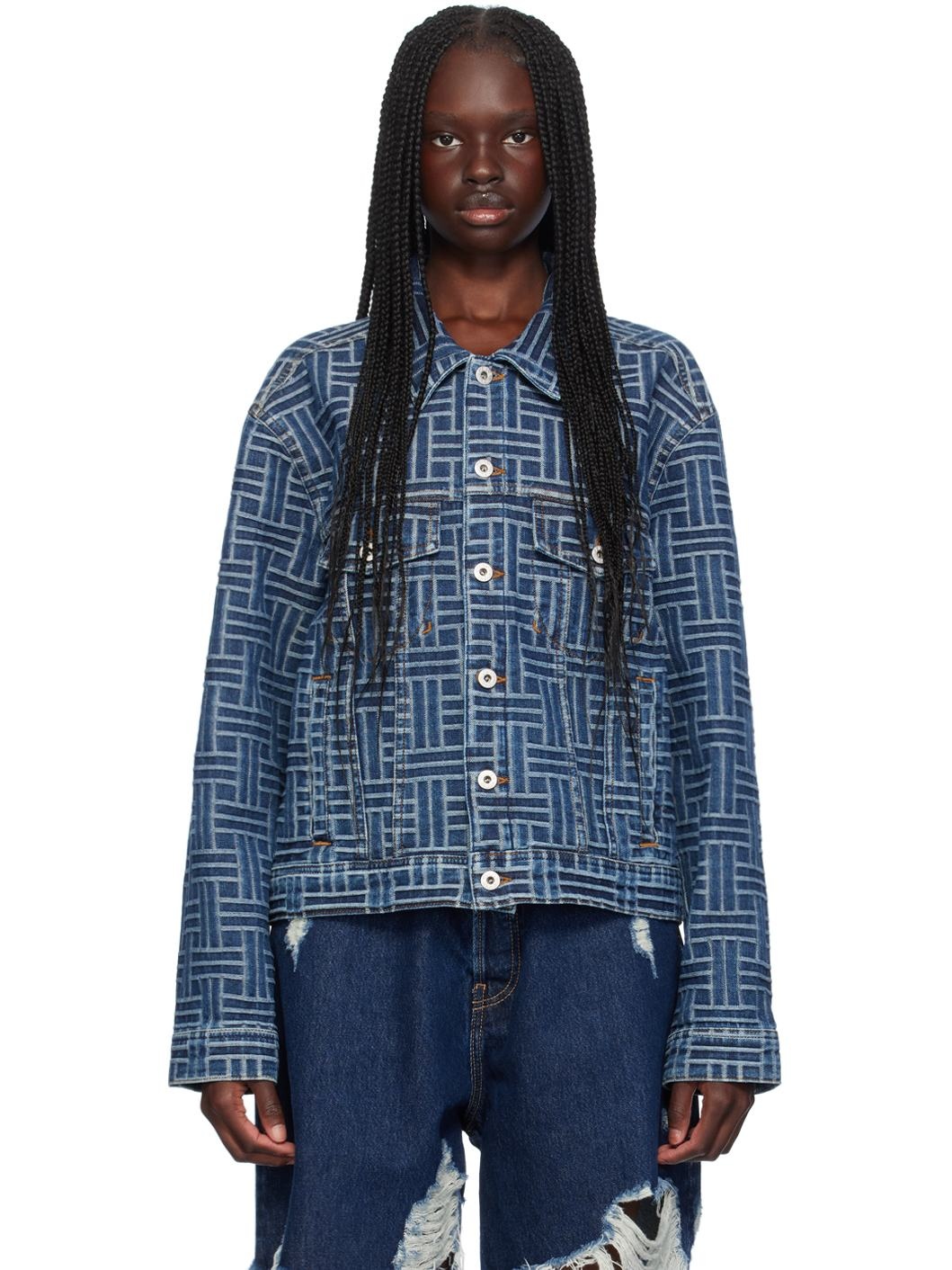 Blue Kenzo Paris 'Kenzo Weave' Denim Jacket - 1