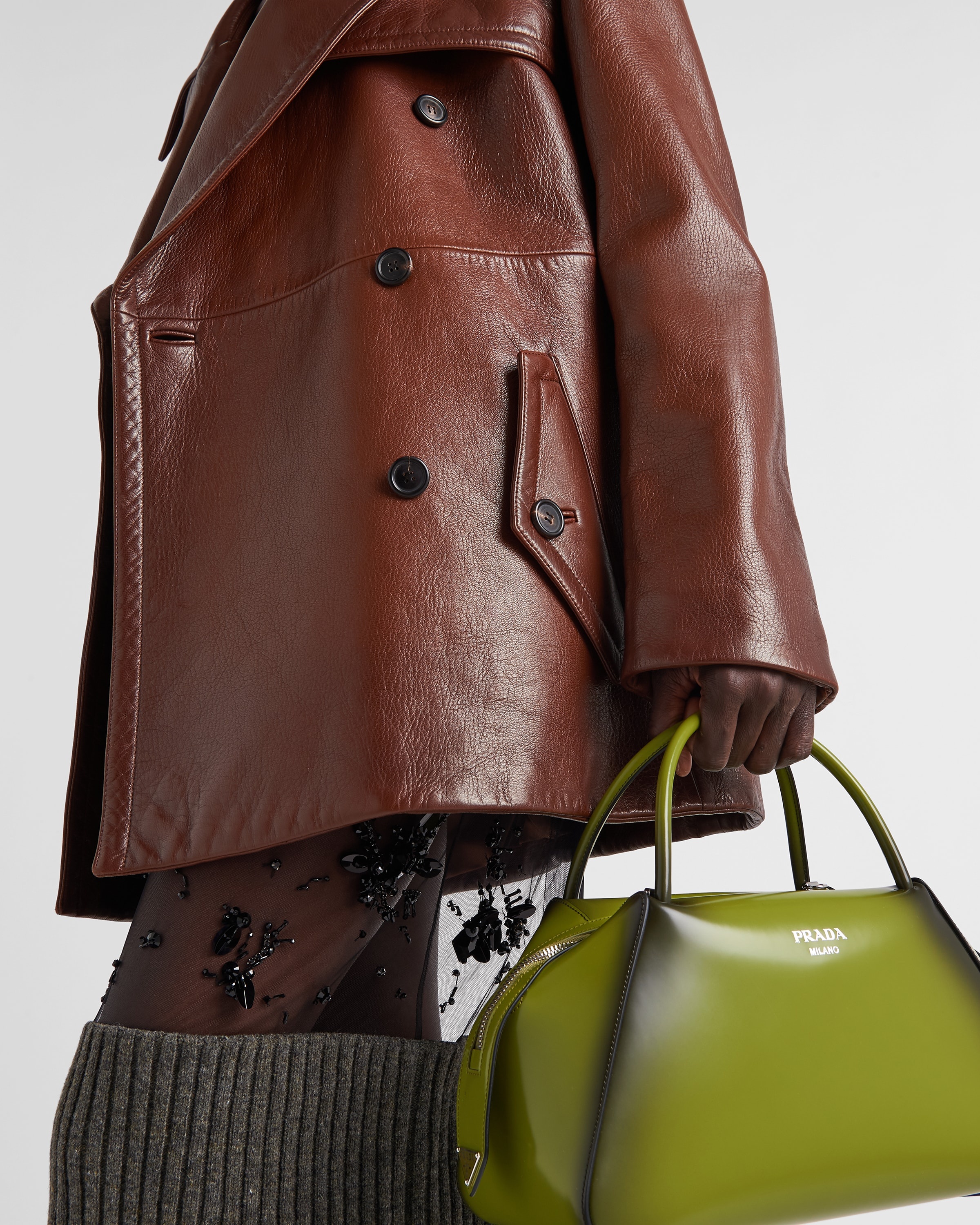 Prada single-breasted leather coat - Brown