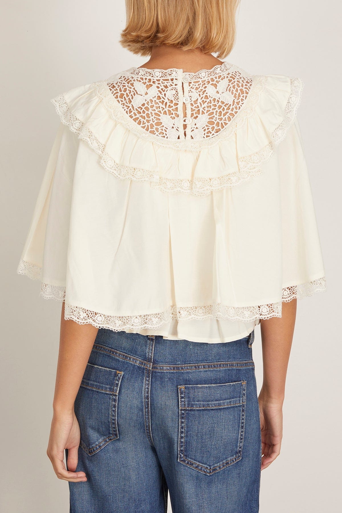 Shanna Lace Capelet Top in Cream - 4