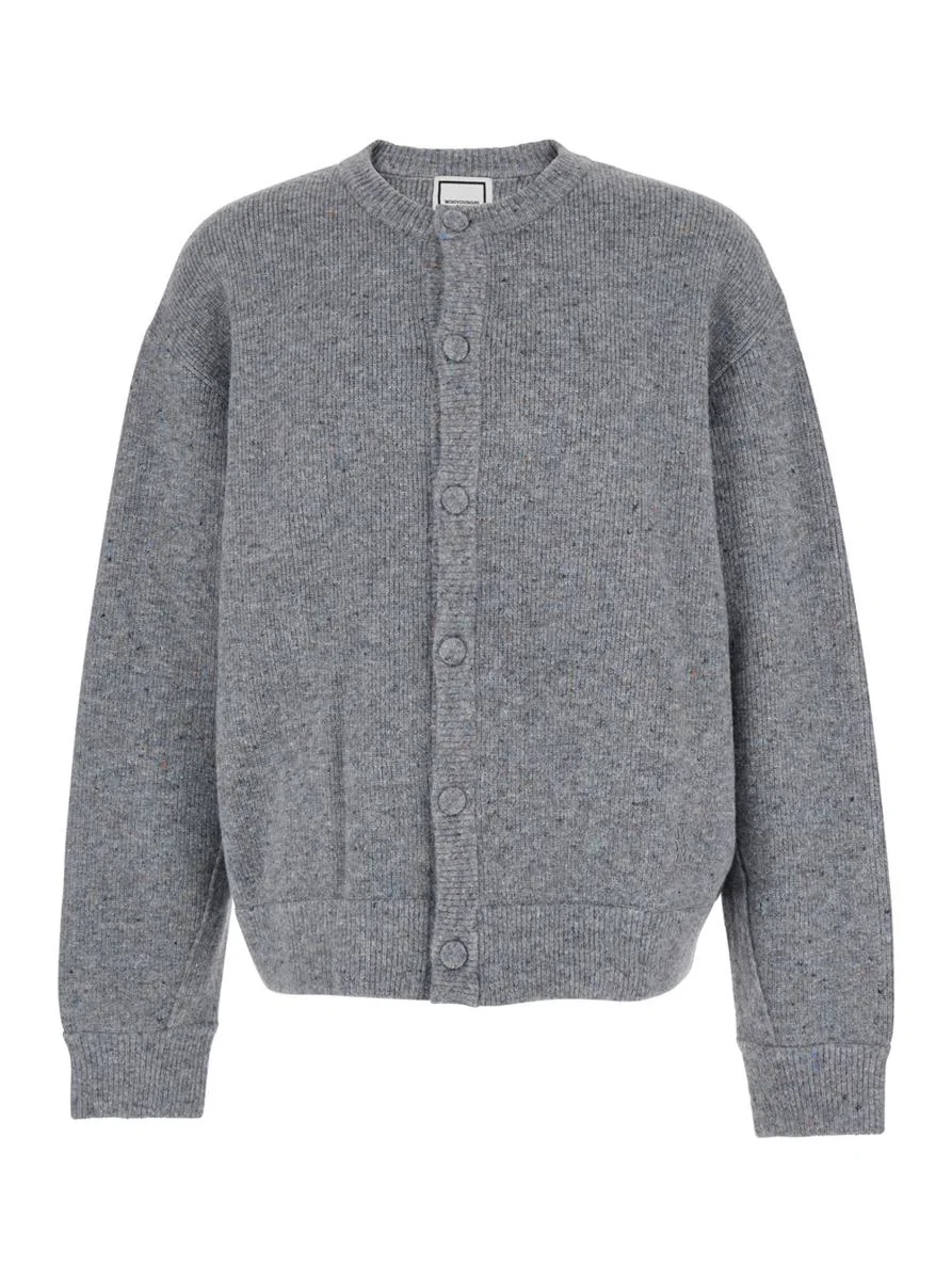 Wooyoungmi Grey Crewneck Cardigan With Logo Detail On The Rear In Wool Blend Man - 1