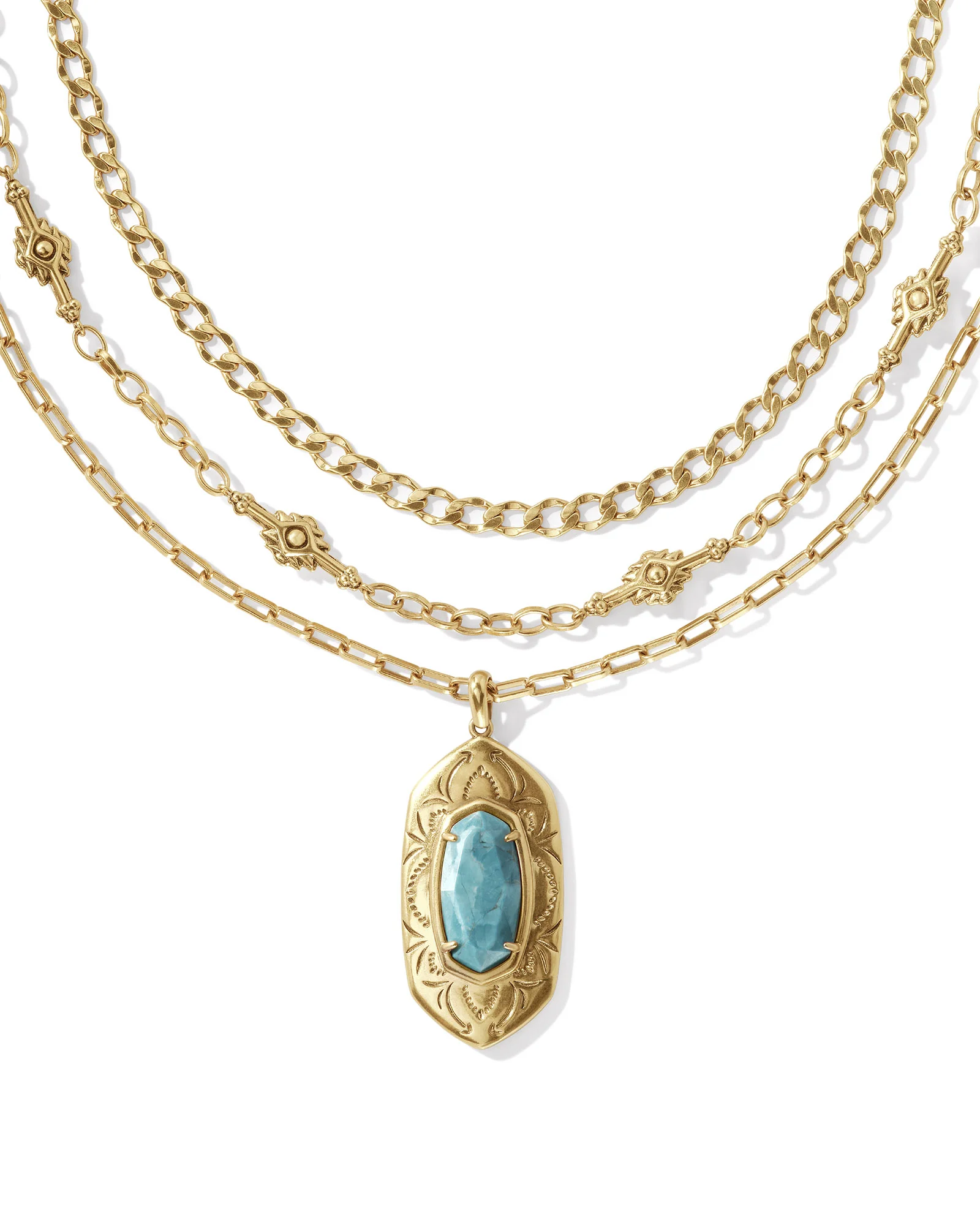 Keziah Vintage Gold Multi Strand Necklace in Variegated Dark Teal Magnesite - 1