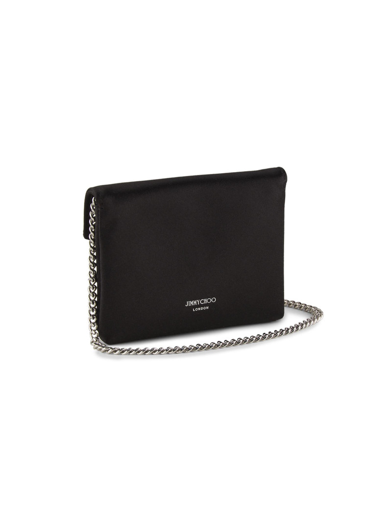 Women's Crystal-Bow Satin Card Case - Black Silver 3