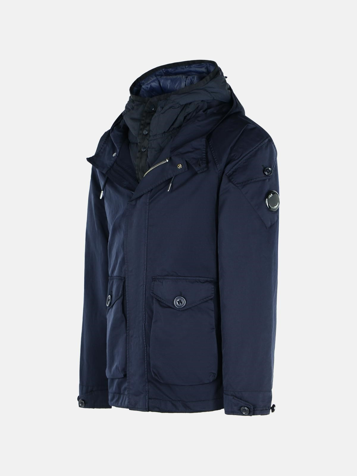 NAVY POLYESTER BLEND HOODED JACKET - 2