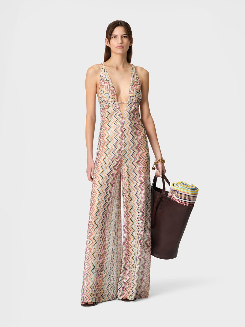 Missoni Long cover-up jumpsuit with irregular zig zag motif outlook