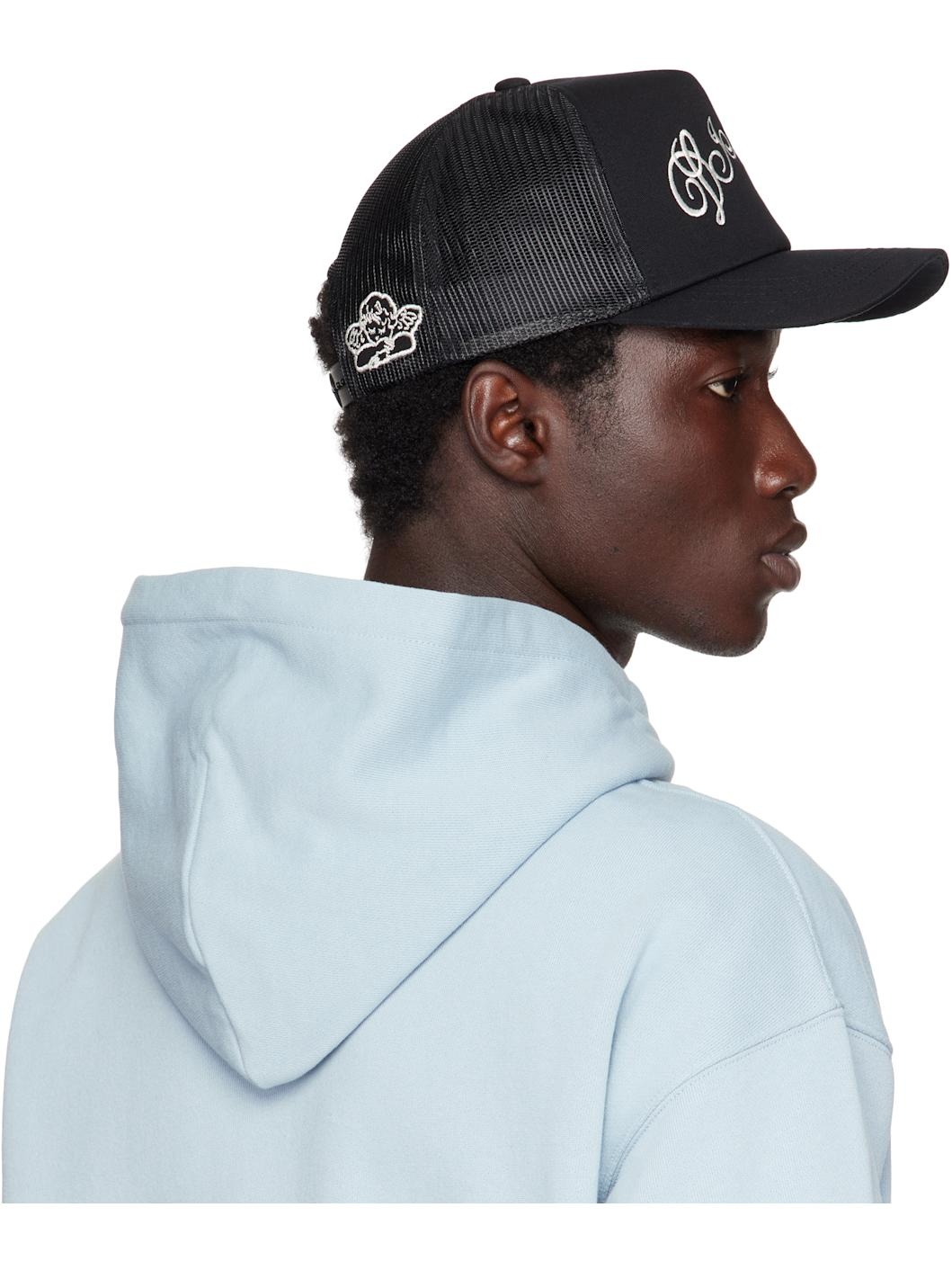 Black Embroidered Fighter Trucker Cap - 3