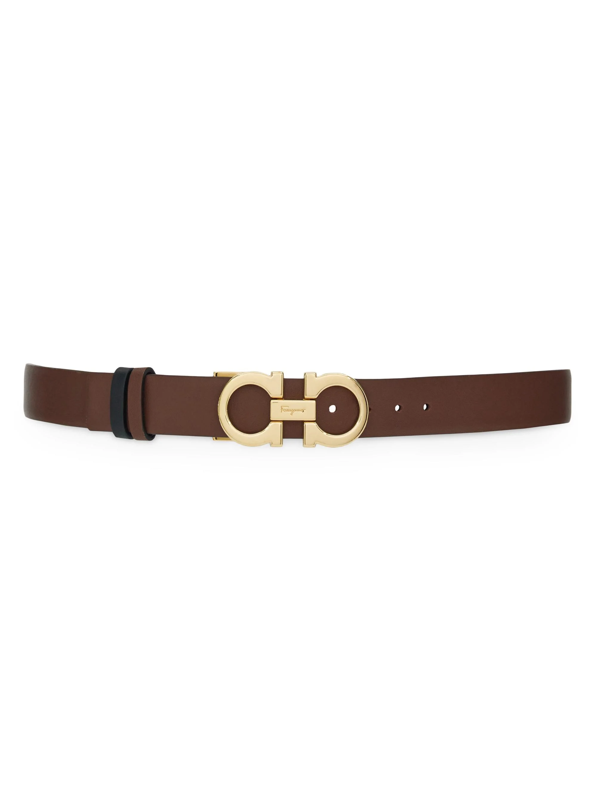 Women's Gancini Reversible & Adjustable Cut-to-Size Hammered Leather Belt - Cocoa Brown Nero - 1