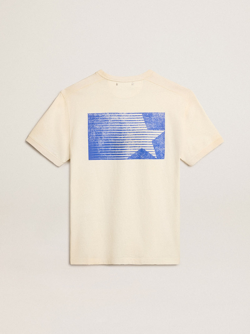 Aged white cotton T-shirt with blue Marathon logo 6