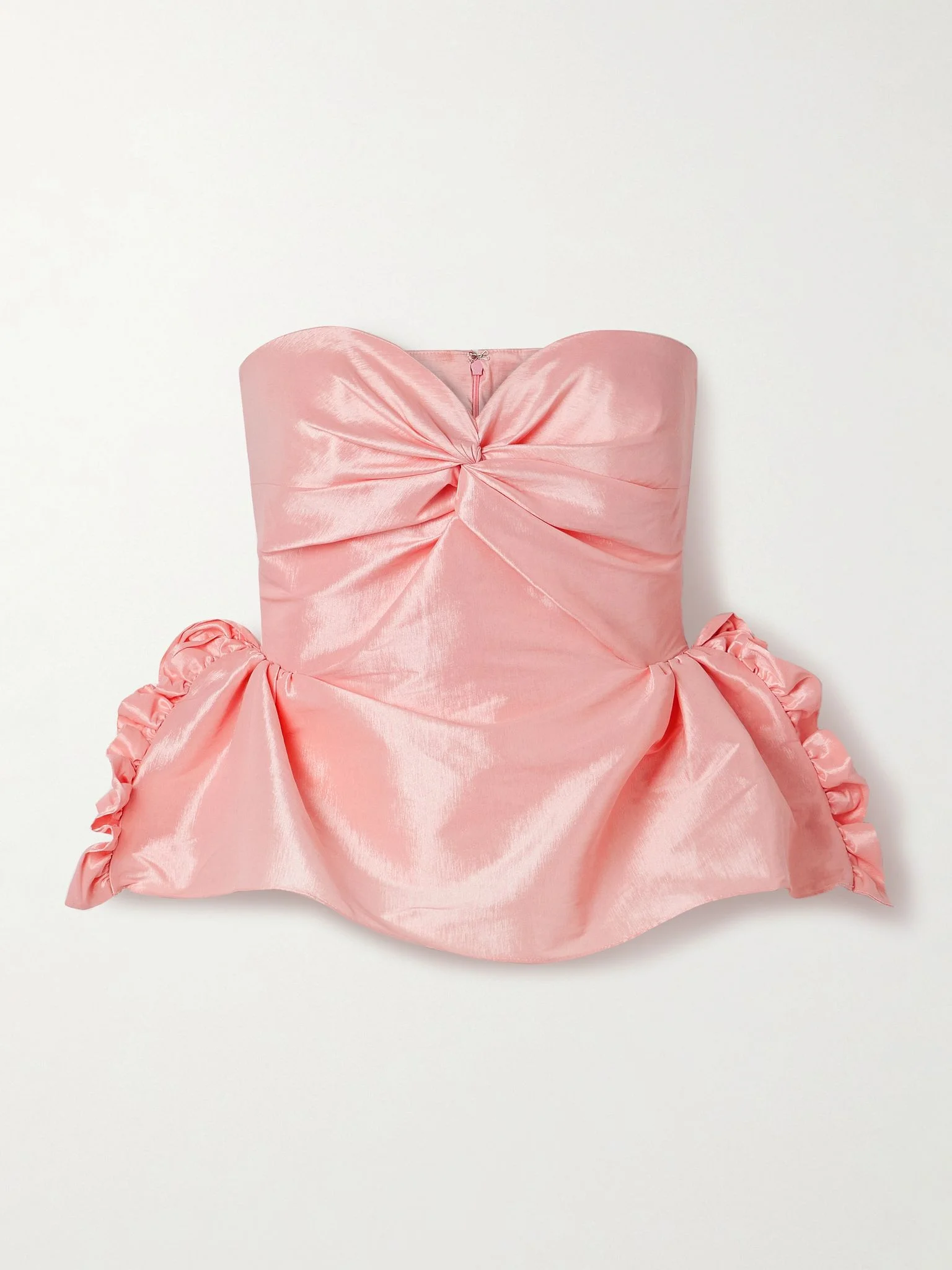 Tasha strapless twist-front ruffled taffeta top Baby pink - 1