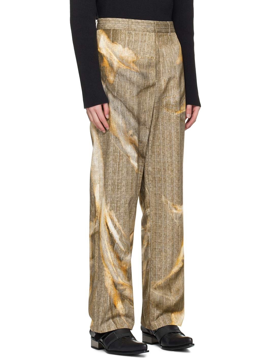 Beige Printed Trousers - 2