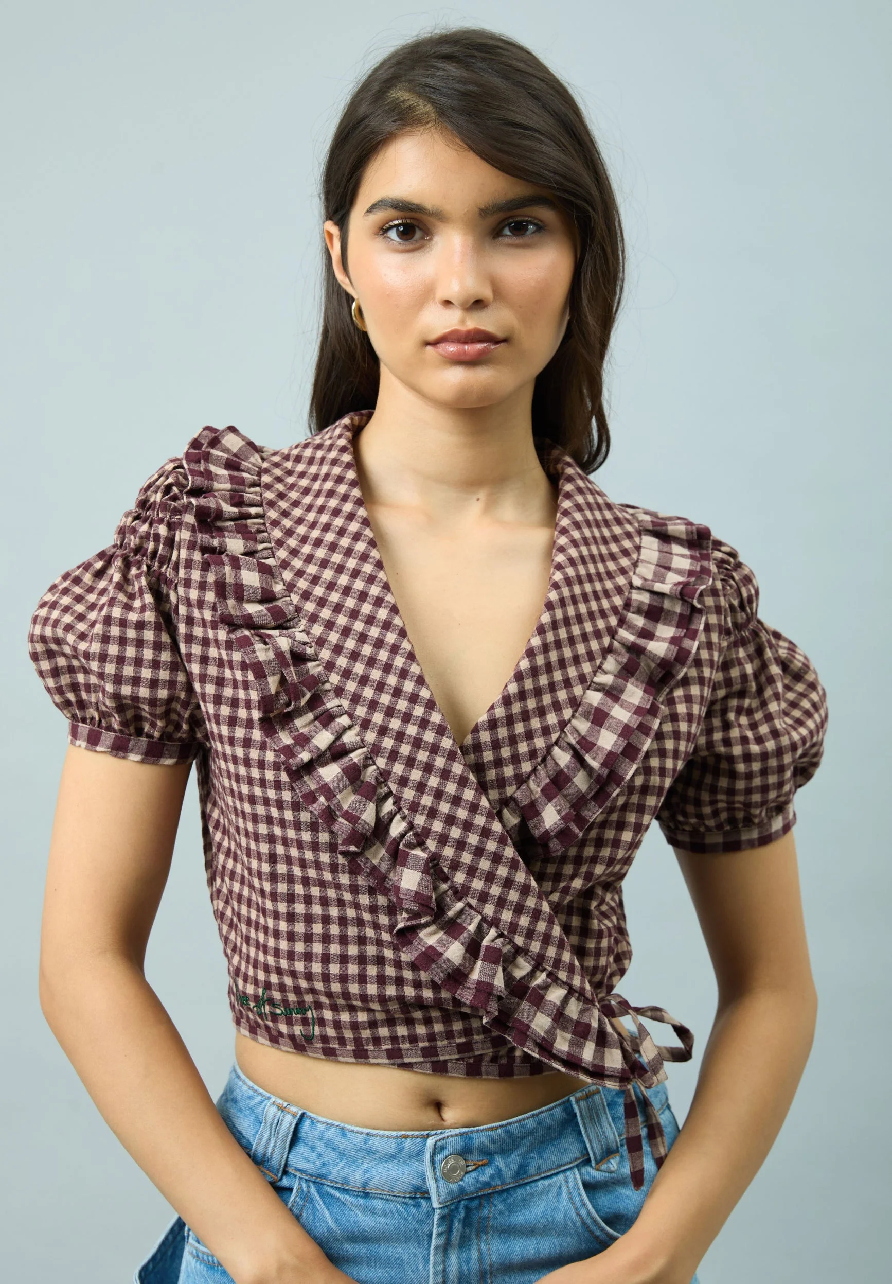 GINGHAM RUFFLE TOP - 1