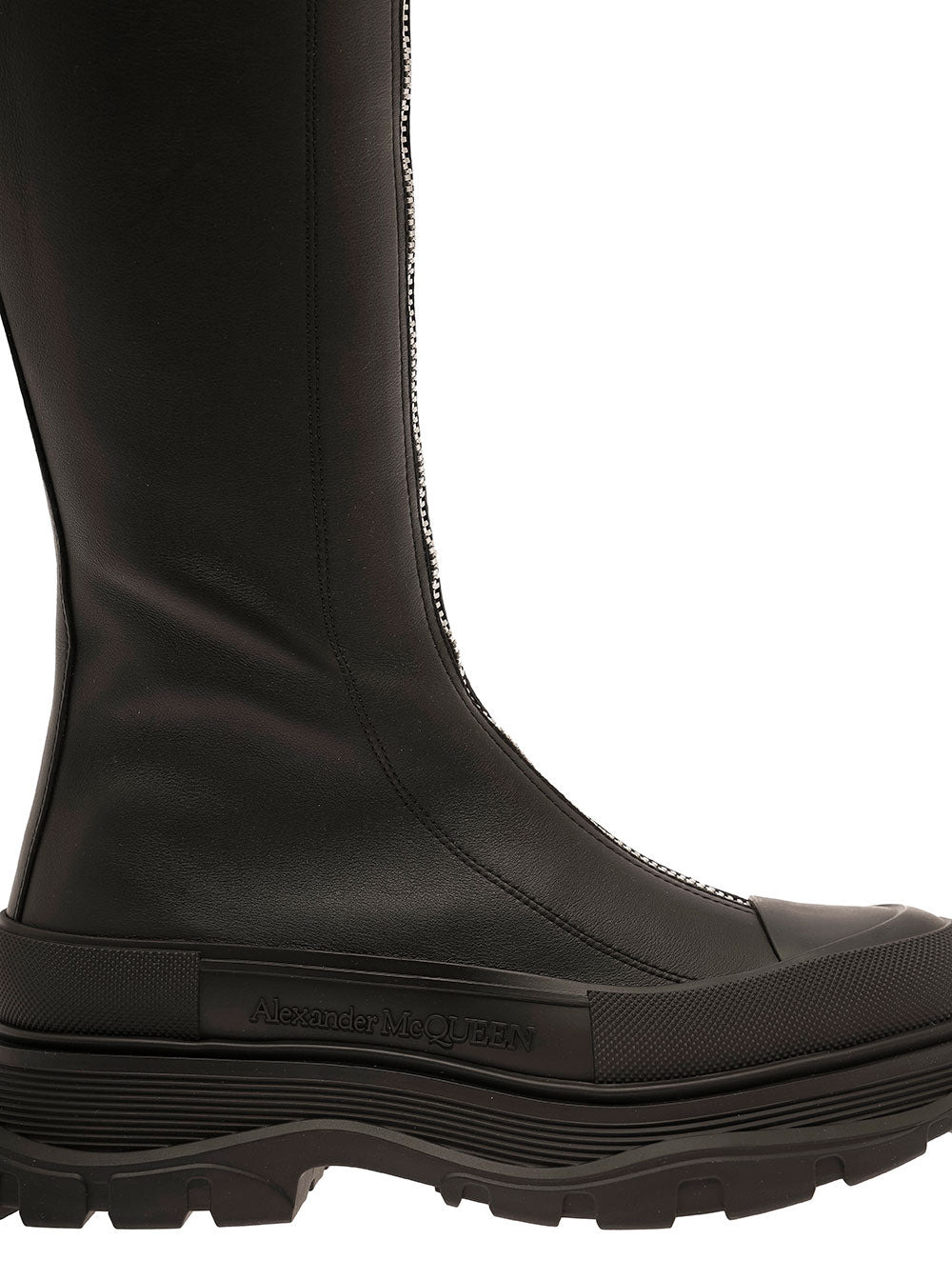 Alexander Mcqueen Women 'Tread Slick' Black Boots With Embossed Logo And Chunky Platform In Leather  - 4