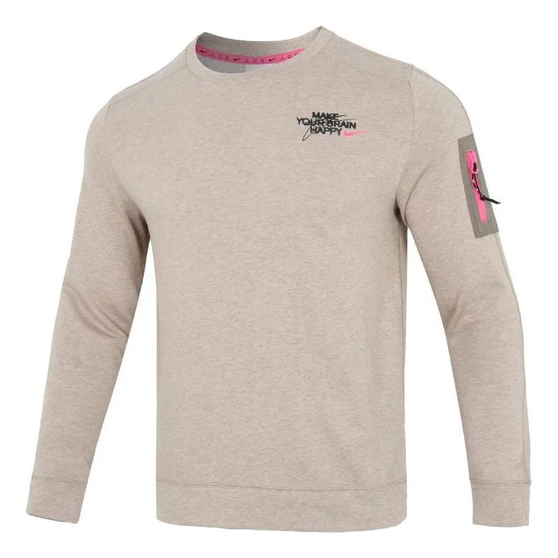 Nike Back Smiling Face Pattern Printing Round Neck Pullover Long Sleeves Hoodie Men's Grey DQ7867-04 - 1