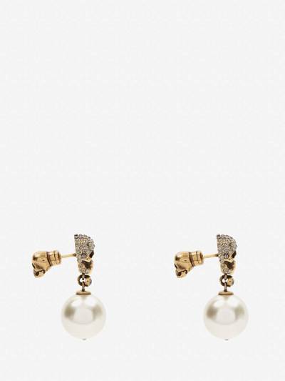 Alexander McQueen Women's Pearl Pave Skull Earrings in Antique Gold outlook