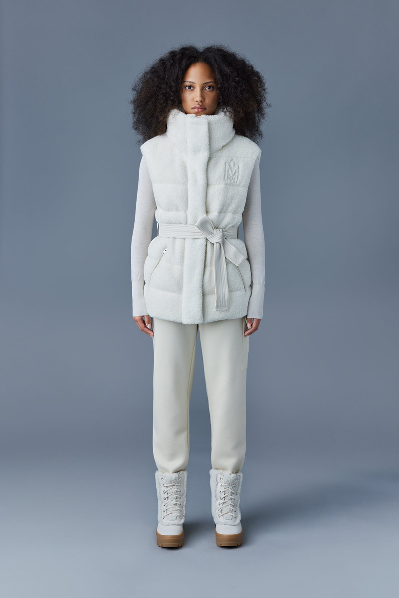 MACKAGE ZERINA teddy down funnel vest with sash belt outlook